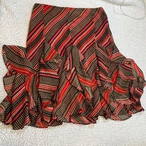 Lauren Ralph Lauren Women's Patterned Ruffled Georgette Skirt sz Small red brown